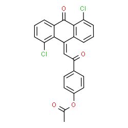 ChemSpider 2D Image | 4-[(2E)-2-(1,5-Dichloro-10-oxo-9(10H)-anthracenylidene)acetyl]phenyl acetate | C24H14Cl2O4