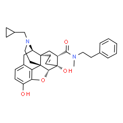 ChemSpider 2D Image | (5alpha,6beta,14beta,18S)-17-(Cyclopropylmethyl)-3,6-dihydroxy-N-methyl-N-(2-phenylethyl)-7,8-didehydro-18,19-dihydro-4,5-epoxy-6,14-ethenomorphinan-18-carboxamide | C32H36N2O4