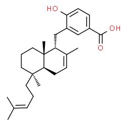 ChemSpider 2D Image | 4-Hydroxy-3-{[(1R,4aS,5R,8aS)-2,5,8a-trimethyl-5-(4-methyl-3-penten-1-yl)-1,4,4a,5,6,7,8,8a-octahydro-1-naphthalenyl]methyl}benzoic acid | C27H38O3