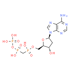 ChemSpider 2D Image | 2'-Deoxy-5'-O-(hydroxy{[hydroxy(phosphonooxy)phosphoryl]methyl}phosphoryl)adenosine | C11H18N5O11P3
