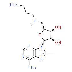 ChemSpider 2D Image | 5'-[(3-Aminopropyl)(methyl)amino]-5'-deoxy-8-methyladenosine | C15H25N7O3