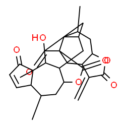 ChemSpider 2D Image | 4-Hydroxy-4a,8,9'-trimethyl-4'-methylene-4,4a,7a,8,9,9a-hexahydro-5'H,14'H-spiro[azuleno[6,5-b]furan-3,13'-[6]oxatetracyclo[9.2.2.0~1,10~.0~3,7~]pentadecane]-2,5,5',14'(3aH)-tetrone | C29H34O7