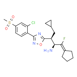 ChemSpider 2D Image | (2S,3S)-3-{3-[2-Chloro-4-(methylsulfonyl)phenyl]-1,2,4-oxadiazol-5-yl}-1-cyclopentylidene-4-cyclopropyl-1-fluoro-2-butanamine | C21H25ClFN3O3S