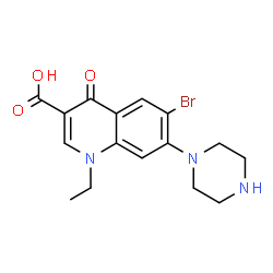 ChemSpider 2D Image | 6-Bromo-1-ethyl-4-oxo-7-(1-piperazinyl)-1,4-dihydro-3-quinolinecarboxylic acid | C16H18BrN3O3