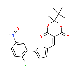 ChemSpider 2D Image | 2-tert-Butyl-5-{[5-(2-chloro-5-nitrophenyl)-2-furyl]methylene}-2-methyl-1,3-dioxane-4,6-dione | C20H18ClNO7