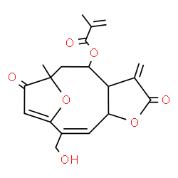 ChemSpider 2D Image | (2Z)-2-(Hydroxymethyl)-11-methyl-7-methylene-6,12-dioxo-5,14-dioxatricyclo[9.2.1.0~4,8~]tetradeca-1(13),2-dien-9-yl methacrylate | C19H20O7