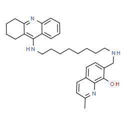 ChemSpider 2D Image | 2-Methyl-7-({[8-(1,2,3,4-tetrahydro-9-acridinylamino)octyl]amino}methyl)-8-quinolinol | C32H40N4O