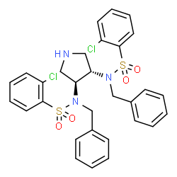 ChemSpider 2D Image | N,N'-(3S,4S)-3,4-Pyrrolidinediylbis(N-benzyl-2-chlorobenzenesulfonamide) | C30H29Cl2N3O4S2