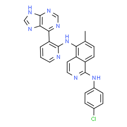 ChemSpider 2D Image | N1-(4-chlorophenyl)-6-methyl-N5-[3-(9H-purin-6-yl)pyridin-2-yl]isoquinoline-1,5-diamine | C26H19ClN8