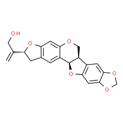 ChemSpider 2D Image | 2-[(2R,6aR,12aR)-1,2,6a,12a-Tetrahydro-6H-[1,3]dioxolo[5,6][1]benzofuro[3,2-c]furo[3,2-g]chromen-2-yl]-2-propen-1-ol | C21H18O6