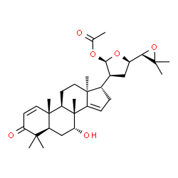ChemSpider 2D Image | (5alpha,7alpha,13alpha,17alpha,20S,21R,23R,24S)-21-Acetoxy-7-hydroxy-4,4,8-trimethyl-21,23:24,25-diepoxycholesta-1,14-dien-3-one | C32H46O6
