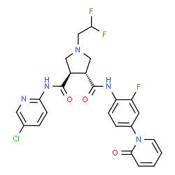 ChemSpider 2D Image | (3R,4R)-N-(5-Chloro-2-pyridinyl)-1-(2,2-difluoroethyl)-N'-[2-fluoro-4-(2-oxo-1(2H)-pyridinyl)phenyl]-3,4-pyrrolidinedicarboxamide | C24H21ClF3N5O3