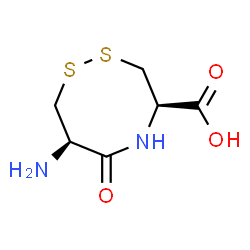 ChemSpider 2D Image | (4R,7R)-7-Amino-6-oxo-1,2,5-dithiazocane-4-carboxylic acid | C6H10N2O3S2