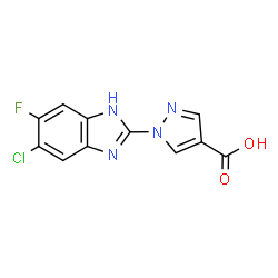 ChemSpider 2D Image | 1-(5-Chloro-6-fluoro-1H-benzimidazol-2-yl)-1H-pyrazole-4-carboxylic acid | C11H6ClFN4O2