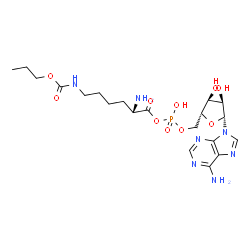 ChemSpider 2D Image | 5'-O-[({(2S)-2-Amino-6-[(propoxycarbonyl)amino]hexanoyl}oxy)(hydroxy)phosphoryl]adenosine | C20H32N7O10P