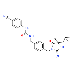 ChemSpider 2D Image | 1-(4-Cyanophenyl)-3-(4-{[(2Z,4R)-2-imino-4-isobutyl-4-methyl-5-oxo-1-imidazolidinyl]methyl}benzyl)urea | C24H28N6O2
