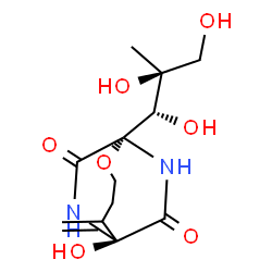 ChemSpider 2D Image | (1S,6R)-6-Hydroxy-5-methylene-1-[(1S,2S)-1,2,3-trihydroxy-2-methylpropyl]-2-oxa-7,9-diazabicyclo[4.2.2]decane-8,10-dione | C12H18N2O7