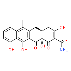 ChemSpider 2D Image | (4aS,12aS)-3,10,11,12a-Tetrahydroxy-6-methyl-1,12-dioxo-1,4,4a,5,12,12a-hexahydro-2-tetracenecarboxamide | C20H17NO7