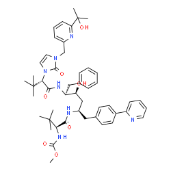 ChemSpider 2D Image | methyl [(1S)-1-{[(1R,3S,4S)-3-hydroxy-4-{[(2S)-2-(3-{[6-(1-hydroxy-1-methylethyl)pyridin-2-yl]methyl}-2-oxo-2,3-dihydro-1H-imidazol-1-yl)-3,3-dimethylbutanoyl]amino}-5-phenyl-1-(4-pyridin-2-ylbenzyl)pentyl]carbamoyl}-2,2-dimethylpropyl]carbamate | C49H63N7O7
