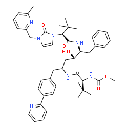 ChemSpider 2D Image | methyl [(1S)-1-{[(1R,3S,4S)-4-{[(2S)-3,3-dimethyl-2-{3-[(6-methylpyridin-2-yl)methyl]-2-oxo-2,3-dihydro-1H-imidazol-1-yl}butanoyl]amino}-3-hydroxy-5-phenyl-1-(4-pyridin-2-ylbenzyl)pentyl]carbamoyl}-2,2-dimethylpropyl]carbamate | C47H59N7O6