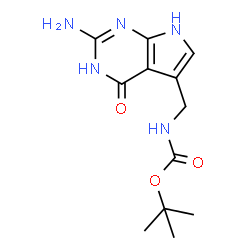 ChemSpider 2D Image | tert-butyl [(2-amino-4-oxo-4,7-dihydro-3H-pyrrolo[2,3-d]pyrimidin-5-yl)methyl]carbamate | C12H17N5O3