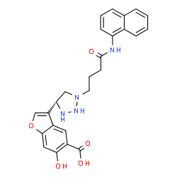 ChemSpider 2D Image | 6-Hydroxy-3-{(4R)-1-[4-(1-naphthylamino)-4-oxobutyl]-1,2,3-triazolidin-4-yl}-1-benzofuran-5-carboxylic acid | C25H24N4O5