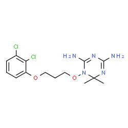 ChemSpider 2D Image | 1-[3-(2,3-Dichlorophenoxy)propoxy]-6,6-dimethyl-1,6-dihydro-1,3,5-triazine-2,4-diamine | C14H19Cl2N5O2