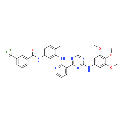 ChemSpider 2D Image | N-{4-Methyl-3-[(3-{4-[(3,4,5-trimethoxyphenyl)amino]-1,3,5-triazin-2-yl}-2-pyridinyl)amino]phenyl}-3-(trifluoromethyl)benzamide | C32H28F3N7O4