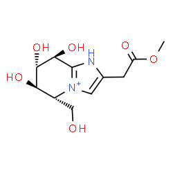 ChemSpider 2D Image | (5R,6R,7S,8S)-6,7,8-Trihydroxy-5-(hydroxymethyl)-2-(2-methoxy-2-oxoethyl)-5,6,7,8-tetrahydro-1H-imidazo[1,2-a]pyridin-4-ium | C11H17N2O6