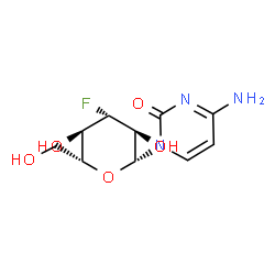 ChemSpider 2D Image | 4-Amino-1-(3-deoxy-3-fluoro-beta-D-glucopyranosyl)-2(1H)-pyrimidinone | C10H14FN3O5