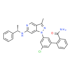 ChemSpider 2D Image | 3'-Chloro-5'-(3-methyl-6-{[(1S)-1-phenylethyl]amino}-1H-pyrazolo[4,3-c]pyridin-1-yl)-2-biphenylcarboxamide | C28H24ClN5O