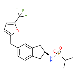 ChemSpider 2D Image | N-[(2S)-5-{[5-(Trifluoromethyl)-2-furyl]methyl}-2,3-dihydro-1H-inden-2-yl]-2-propanesulfonamide | C18H20F3NO3S