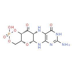 ChemSpider 2D Image | (4aR,5aR,11aR,12aS)-8-Amino-2-hydroxy-4a,5a,9,11,11a,12a-hexahydro[1,3,2]dioxaphosphinino[4',5':5,6]pyrano[3,2-g]pteridine-10,12(4H,6H)-dione 2-oxide | C10H12N5O7P