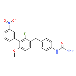 ChemSpider 2D Image | 1-{4-[(2-Fluoro-6-methoxy-3'-nitro-3-biphenylyl)methyl]phenyl}urea | C21H18FN3O4