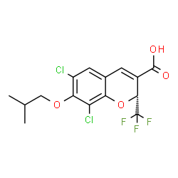 ChemSpider 2D Image | (2R)-6,8-Dichloro-7-isobutoxy-2-(trifluoromethyl)-2H-chromene-3-carboxylic acid | C15H13Cl2F3O4