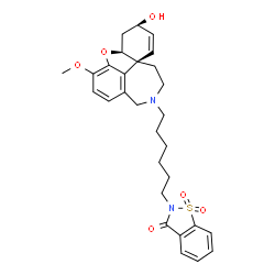 ChemSpider 2D Image | 2-{6-[(4aS,6R,8aS)-6-Hydroxy-3-methoxy-5,6,9,10-tetrahydro-4aH-[1]benzofuro[3a,3,2-ef][2]benzazepin-11(12H)-yl]hexyl}-1,2-benzothiazol-3(2H)-one 1,1-dioxide | C29H34N2O6S