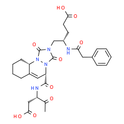ChemSpider 2D Image | (3S)-3-({[(5S,10aS)-2-{(2S)-4-Carboxy-2-[(phenylacetyl)amino]butyl}-1,3-dioxo-2,3,5,7,8,9,10,10a-octahydro-1H-[1,2,4]triazolo[1,2-a]cinnolin-5-yl]carbonyl}amino)-4-oxopentanoic acid | C29H35N5O9