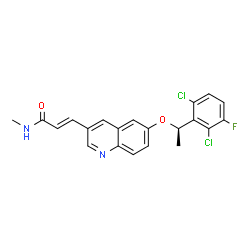 ChemSpider 2D Image | (2E)-3-{6-[(1R)-1-(2,6-Dichloro-3-fluorophenyl)ethoxy]-3-quinolinyl}-N-methylacrylamide | C21H17Cl2FN2O2