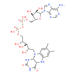 ChemSpider 2D Image | [(2r,3s,4r,5r)-5-(6-Amino-9h-Purin-9-Yl)-3,4-Dihydroxytetrahydrofuran-2-Yl]methyl (2r,3s,4s)-5-[(4as,10ar)-7,8-Dimethyl-2,4-Dioxo-1,3,4,4a,5,10a-Hexahydrobenzo[g]pteridin-10(2h)-Yl]-2,3,4-Trihydroxypentyl Dihydrogen Diphosphate | C27H37N9O15P2