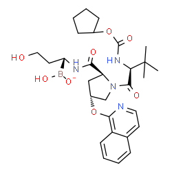 ChemSpider 2D Image | N-[(Cyclopentyloxy)carbonyl]-3-methyl-L-valyl-(4R)-N-{(1R)-3-hydroxy-1-[hydroxy(oxido)boryl]propyl}-4-(1-isoquinolinyloxy)-L-prolinamide | C29H40BN4O8