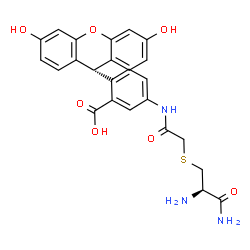 ChemSpider 2D Image | 5-[({[(2R)-2,3-Diamino-3-oxopropyl]sulfanyl}acetyl)amino]-2-(3,6-dihydroxy-9H-xanthen-9-yl)benzoic acid | C25H23N3O7S