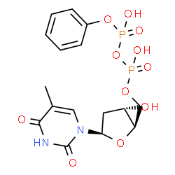 ChemSpider 2D Image | 5'-O-(Hydroxy{[hydroxy(phenoxy)phosphoryl]oxy}phosphoryl)thymidine | C16H20N2O11P2
