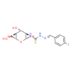 ChemSpider 2D Image | N-{[(2E)-2-(4-Fluorobenzylidene)hydrazino]carbonothioyl}-beta-D-glucopyranosylamine | C14H18FN3O5S