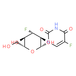 ChemSpider 2D Image | 1-(3-Deoxy-3-fluoro-beta-D-glucopyranosyl)-5-fluoro-2,4(1H,3H)-pyrimidinedione | C10H12F2N2O6