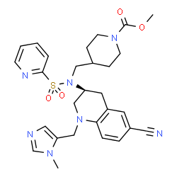 ChemSpider 2D Image | Methyl 4-{[{(3S)-6-cyano-1-[(1-methyl-1H-imidazol-5-yl)methyl]-1,2,3,4-tetrahydro-3-quinolinyl}(2-pyridinylsulfonyl)amino]methyl}-1-piperidinecarboxylate | C28H33N7O4S