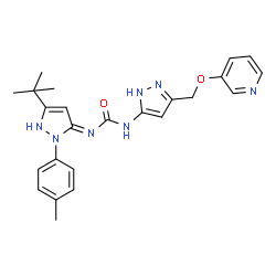 ChemSpider 2D Image | 1-[5-tert-butyl-2-(4-methylphenyl)-1,2-dihydro-3H-pyrazol-3-ylidene]-3-{3-[(pyridin-3-yloxy)methyl]-1H-pyrazol-5-yl}urea | C24H27N7O2