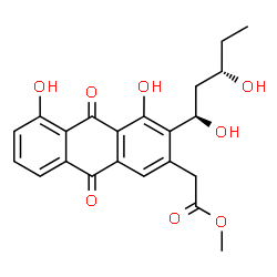 ChemSpider 2D Image | Methyl {3-[(1R,3S)-1,3-dihydroxypentyl]-4,5-dihydroxy-9,10-dioxo-9,10-dihydro-2-anthracenyl}acetate | C22H22O8