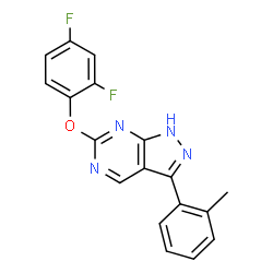 ChemSpider 2D Image | 6-(2,4-Difluorophenoxy)-3-(2-methylphenyl)-1H-pyrazolo[3,4-d]pyrimidine | C18H12F2N4O