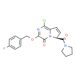 ChemSpider 2D Image | (6S)-1-Chloro-3-[(4-fluorobenzyl)oxy]-6-(1-pyrrolidinylcarbonyl)pyrrolo[1,2-a]pyrazin-4(6H)-one | C19H17ClFN3O3