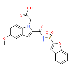 ChemSpider 2D Image | {2-[(1-Benzofuran-2-ylsulfonyl)carbamoyl]-5-methoxy-1H-indol-1-yl}acetic acid | C20H16N2O7S